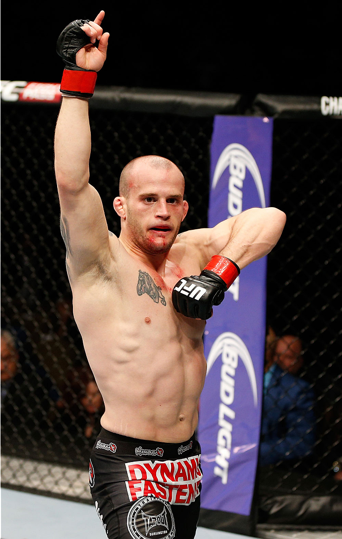 QUEBEC CITY, CANADA - APRIL 16: Mitch Gagnon reacts after defeating Tim Gorman in their bantamweight fight during the TUF Nations Finale at Colisee Pepsi on April 16, 2014 in Quebec City, Quebec, Canada. (Photo by Josh Hedges/Zuffa LLC/Zuffa LLC via Gett