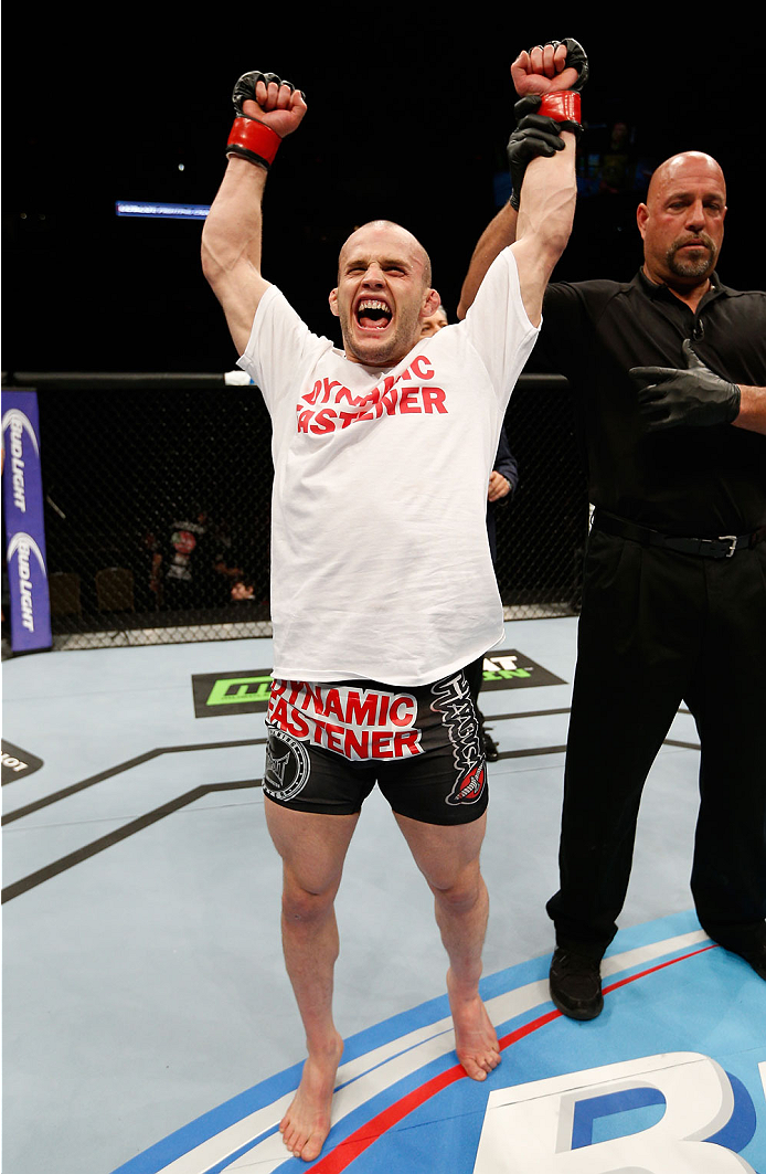 QUEBEC CITY, CANADA - APRIL 16: Mitch Gagnon reacts after defeating Tim Gorman in their bantamweight fight during the TUF Nations Finale at Colisee Pepsi on April 16, 2014 in Quebec City, Quebec, Canada. (Photo by Josh Hedges/Zuffa LLC/Zuffa LLC via Gett