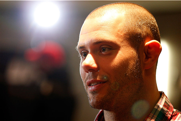 QUEBEC CITY, CANADA - APRIL 14: Chad Laprise interacts with media during the UFC Ultimate Media Day at the TRYP Quebec Hotel on April 14, 2014 in Quebec City, Quebec, Canada. (Photo by Josh Hedges/Zuffa LLC/Zuffa LLC via Getty Images)