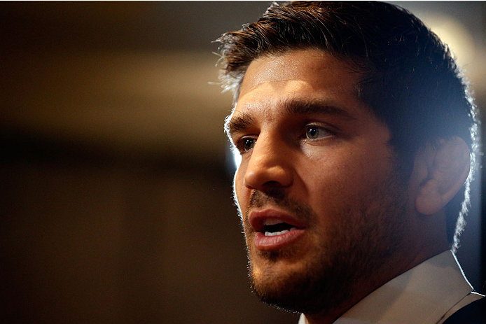 QUEBEC CITY, CANADA - APRIL 14: Patrick Cote interacts with media during the UFC Ultimate Media Day at the TRYP Quebec Hotel on April 14, 2014 in Quebec City, Quebec, Canada. (Photo by Josh Hedges/Zuffa LLC/Zuffa LLC via Getty Images)