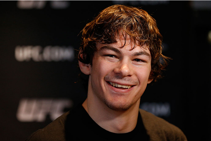 QUEBEC CITY, CANADA - APRIL 14: Olivier Aubin-Mercier interacts with media during the UFC Ultimate Media Day at the TRYP Quebec Hotel on April 14, 2014 in Quebec City, Quebec, Canada. (Photo by Josh Hedges/Zuffa LLC/Zuffa LLC via Getty Images)