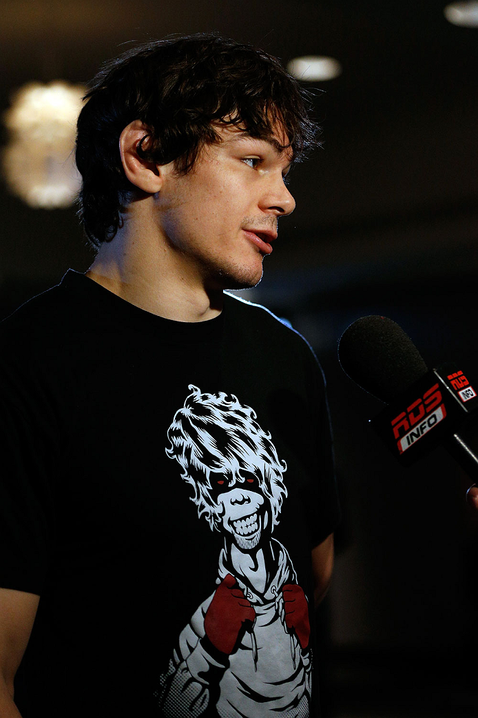 QUEBEC CITY, CANADA - APRIL 14: Olivier Aubin-Mercier interacts with media during the UFC Ultimate Media Day at the TRYP Quebec Hotel on April 14, 2014 in Quebec City, Quebec, Canada. (Photo by Josh Hedges/Zuffa LLC/Zuffa LLC via Getty Images)