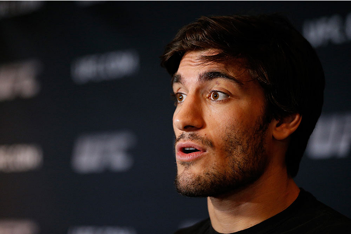 QUEBEC CITY, CANADA - APRIL 14: Elias Theodorou interacts with media during the UFC Ultimate Media Day at the TRYP Quebec Hotel on April 14, 2014 in Quebec City, Quebec, Canada. (Photo by Josh Hedges/Zuffa LLC/Zuffa LLC via Getty Images)