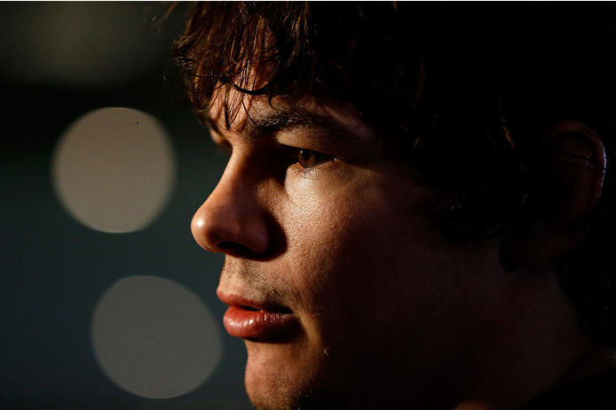 QUEBEC CITY, CANADA - APRIL 14: Olivier Aubin-Mercier interacts with media during the UFC Ultimate Media Day at the TRYP Quebec Hotel on April 14, 2014 in Quebec City, Quebec, Canada. (Photo by Josh Hedges/Zuffa LLC/Zuffa LLC via Getty Images)