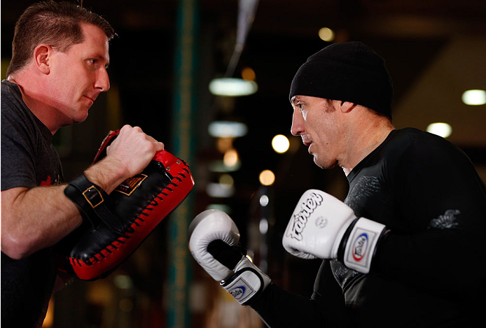 QUEBEC CITY, CANADA - APRIL 13: Tim Kennedy holds an open training session for fans and media at the Centre Commercial Place Fleur de Lys on April 13, 2014 in Quebec City, Quebec, Canada. (Photo by Josh Hedges/Zuffa LLC/Zuffa LLC via Getty Images)