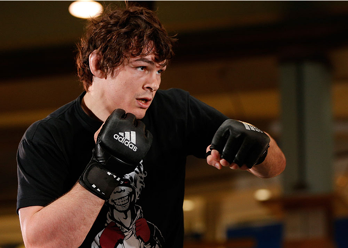QUEBEC CITY, CANADA - APRIL 13: Olivier Aubin-Mercier holds an open training session for fans and media at the Centre Commercial Place Fleur de Lys on April 13, 2014 in Quebec City, Quebec, Canada. (Photo by Josh Hedges/Zuffa LLC/Zuffa LLC via Getty Imag