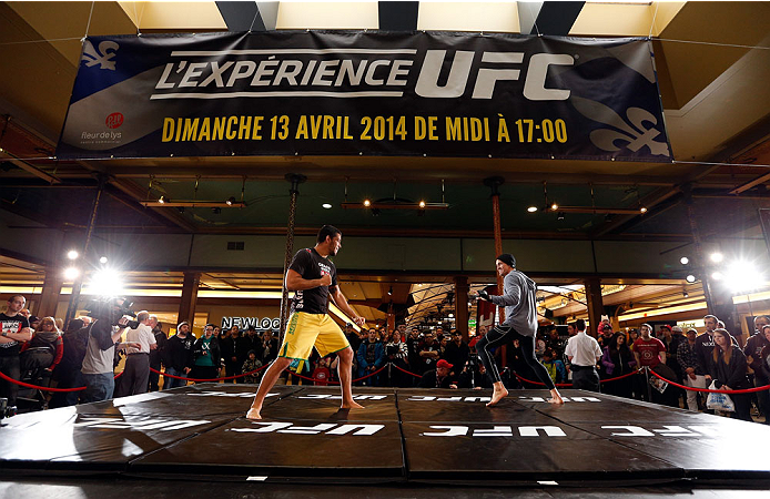 QUEBEC CITY, CANADA - APRIL 13: Kyle Noke holds an open training session for fans and media at the Centre Commercial Place Fleur de Lys on April 13, 2014 in Quebec City, Quebec, Canada. (Photo by Josh Hedges/Zuffa LLC/Zuffa LLC via Getty Images)