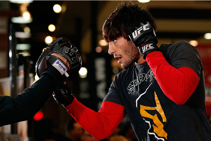 QUEBEC CITY, CANADA - APRIL 13: Elias Theodorou holds an open training session for fans and media at the Centre Commercial Place Fleur de Lys on April 13, 2014 in Quebec City, Quebec, Canada. (Photo by Josh Hedges/Zuffa LLC/Zuffa LLC via Getty Images)