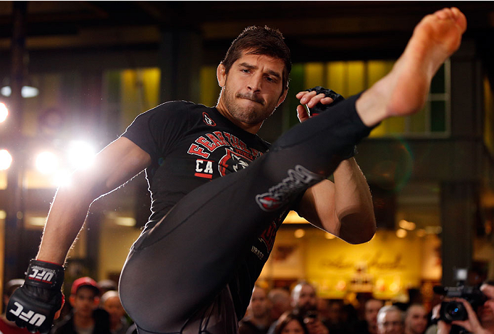 QUEBEC CITY, CANADA - APRIL 13: Patrick Cote holds an open training session for fans and media at the Centre Commercial Place Fleur de Lys on April 13, 2014 in Quebec City, Quebec, Canada. (Photo by Josh Hedges/Zuffa LLC/Zuffa LLC via Getty Images)