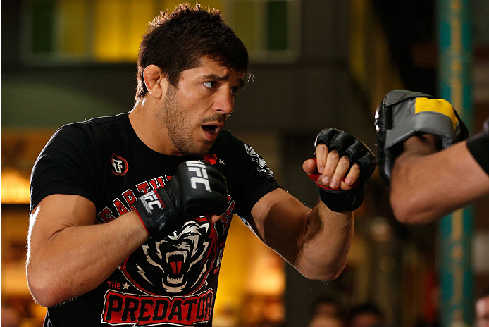 QUEBEC CITY, CANADA - APRIL 13: Patrick Cote holds an open training session for fans and media at the Centre Commercial Place Fleur de Lys on April 13, 2014 in Quebec City, Quebec, Canada. (Photo by Josh Hedges/Zuffa LLC/Zuffa LLC via Getty Images)