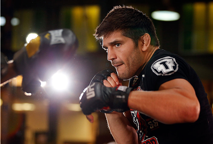 QUEBEC CITY, CANADA - APRIL 13: Patrick Cote holds an open training session for fans and media at the Centre Commercial Place Fleur de Lys on April 13, 2014 in Quebec City, Quebec, Canada. (Photo by Josh Hedges/Zuffa LLC/Zuffa LLC via Getty Images)