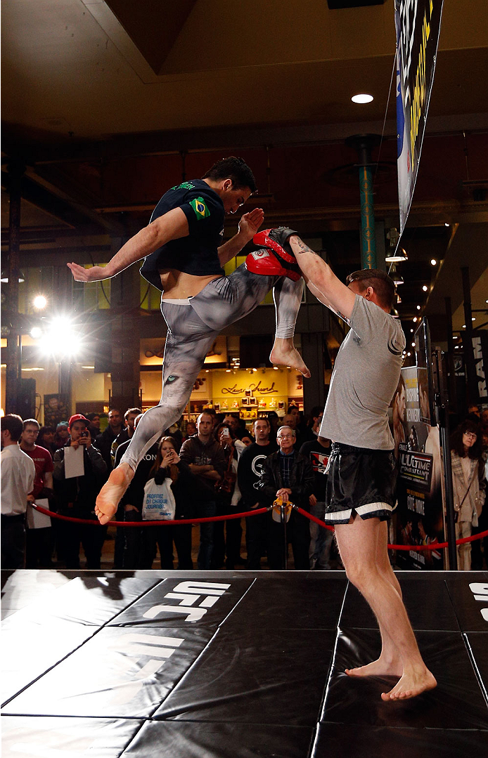 QUEBEC CITY, CANADA - APRIL 13: Sheldon Westcott holds an open training session for fans and media at the Centre Commercial Place Fleur de Lys on April 13, 2014 in Quebec City, Quebec, Canada. (Photo by Josh Hedges/Zuffa LLC/Zuffa LLC via Getty Images)