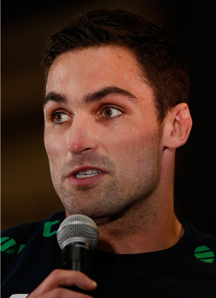 QUEBEC CITY, CANADA - APRIL 13: Sheldon Westcott is interviewed after an open training session for fans and media at the Centre Commercial Place Fleur de Lys on April 13, 2014 in Quebec City, Quebec, Canada. (Photo by Josh Hedges/Zuffa LLC/Zuffa LLC via