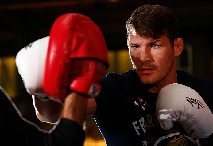 QUEBEC CITY, CANADA - APRIL 13: Michael Bisping holds an open training session for fans and media at the Centre Commercial Place Fleur de Lys on April 13, 2014 in Quebec City, Quebec, Canada. (Photo by Josh Hedges/Zuffa LLC/Zuffa LLC via Getty Images)
