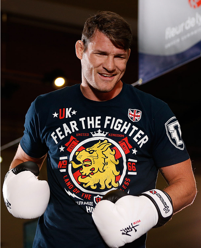 QUEBEC CITY, CANADA - APRIL 13: Michael Bisping holds an open training session for fans and media at the Centre Commercial Place Fleur de Lys on April 13, 2014 in Quebec City, Quebec, Canada. (Photo by Josh Hedges/Zuffa LLC/Zuffa LLC via Getty Images)