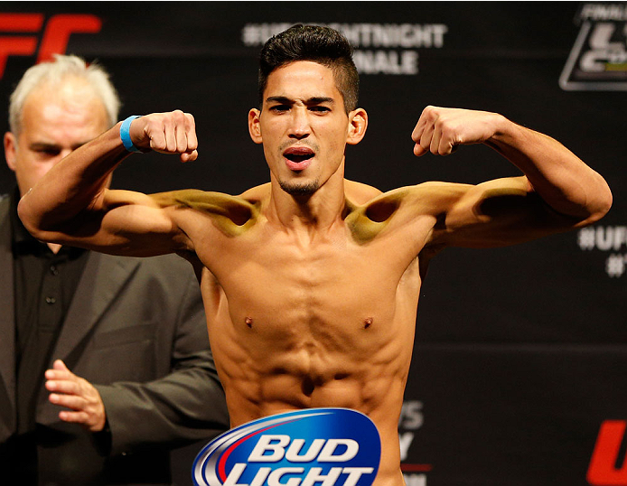 QUEBEC CITY, CANADA - APRIL 15: Dustin Kimura weighs in during the TUF Nations Finale weigh-in at Colisee Pepsi on April 15, 2014 in Quebec City, Quebec, Canada. (Photo by Josh Hedges/Zuffa LLC/Zuffa LLC via Getty Images)