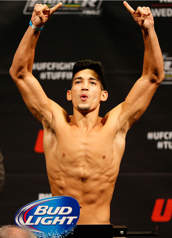 QUEBEC CITY, CANADA - APRIL 15: Dustin Kimura weighs in during the TUF Nations Finale weigh-in at Colisee Pepsi on April 15, 2014 in Quebec City, Quebec, Canada. (Photo by Josh Hedges/Zuffa LLC/Zuffa LLC via Getty Images)