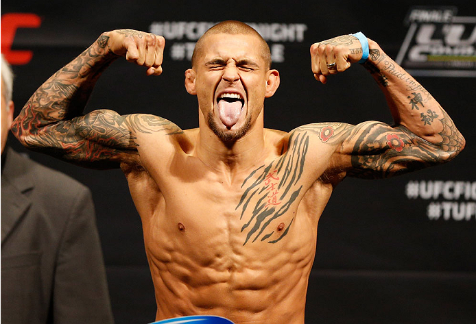 QUEBEC CITY, CANADA - APRIL 15: Dustin Poirier weighs in during the TUF Nations Finale weigh-in at Colisee Pepsi on April 15, 2014 in Quebec City, Quebec, Canada. (Photo by Josh Hedges/Zuffa LLC/Zuffa LLC via Getty Images)