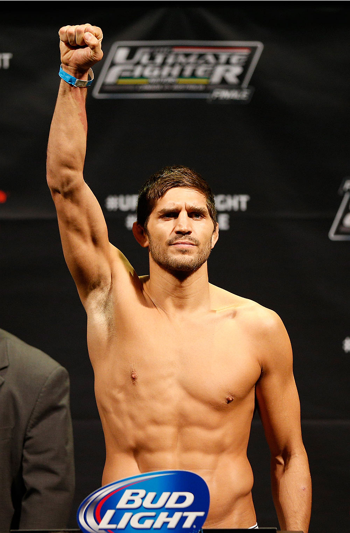 QUEBEC CITY, CANADA - APRIL 15: Patrick Cote weighs in during the TUF Nations Finale weigh-in at Colisee Pepsi on April 15, 2014 in Quebec City, Quebec, Canada. (Photo by Josh Hedges/Zuffa LLC/Zuffa LLC via Getty Images)