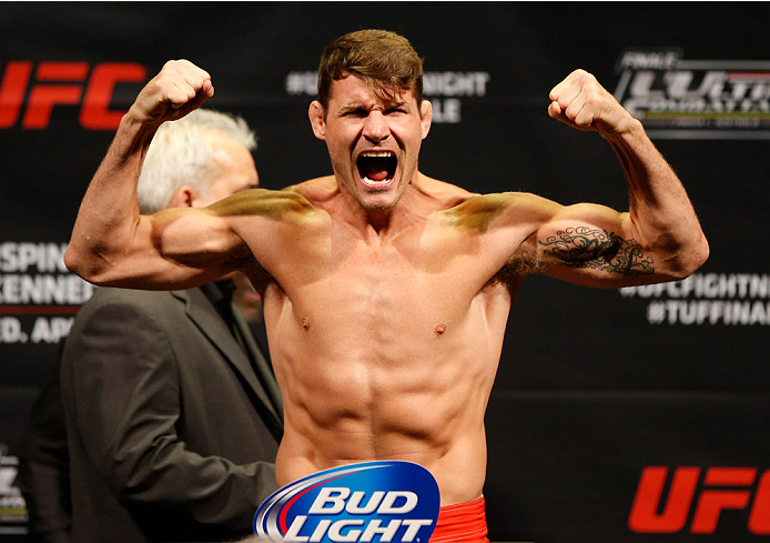 QUEBEC CITY, CANADA - APRIL 15: Michael Bisping weighs in during the TUF Nations Finale weigh-in at Colisee Pepsi on April 15, 2014 in Quebec City, Quebec, Canada. (Photo by Josh Hedges/Zuffa LLC/Zuffa LLC via Getty Images)
