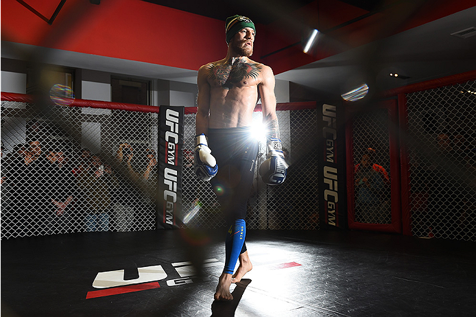 BOSTON, MA - JANUARY 15: UFC featherweight Conor McGregor of Ireland holds an open training session for the media and fans at UFC Gym on January 15, 2015 in Boston, Massachusetts. (Photo by Jeff Bottari/Zuffa LLC/Zuffa LLC via Getty Images)