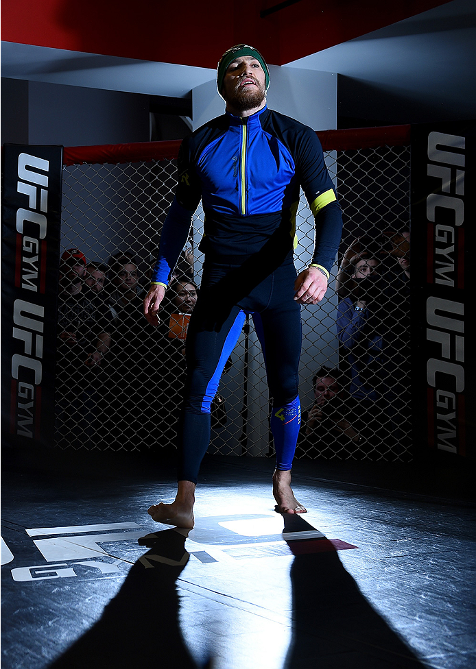 BOSTON, MA - JANUARY 15: UFC featherweight Conor McGregor of Ireland holds an open training session for the media and fans at UFC Gym on January 15, 2015 in Boston, Massachusetts. (Photo by Jeff Bottari/Zuffa LLC/Zuffa LLC via Getty Images)