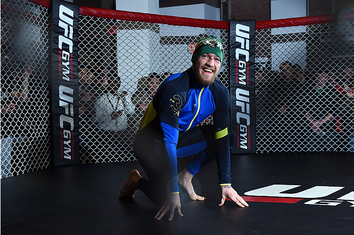 BOSTON, MA - JANUARY 15: UFC featherweight Conor McGregor of Ireland holds an open training session for the media and fans at UFC Gym on January 15, 2015 in Boston, Massachusetts. (Photo by Jeff Bottari/Zuffa LLC/Zuffa LLC via Getty Images)