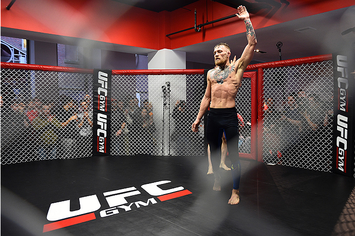 BOSTON, MA - JANUARY 15: UFC featherweight Conor McGregor of Ireland holds an open training session for the media and fans at UFC Gym on January 15, 2015 in Boston, Massachusetts. (Photo by Jeff Bottari/Zuffa LLC/Zuffa LLC via Getty Images)