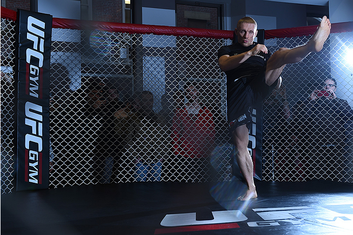 BOSTON, MA - JANUARY 15: UFC featherweight Dennis Siver of Germany holds an open training session for the media and fans at UFC Gym on January 15, 2015 in Boston, Massachusetts. (Photo by Jeff Bottari/Zuffa LLC/Zuffa LLC via Getty Images)