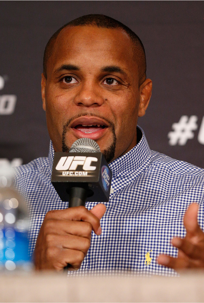 LAS VEGAS, NV - FEBRUARY 20: Daniel Cormier interacts with media during the final UFC 170 pre-fight press conference at the Mandalay Bay Resort and Casino on February 20, 2014 in Las Vegas, Nevada. (Photo by Josh Hedges/Zuffa LLC/Zuffa LLC via Getty Imag