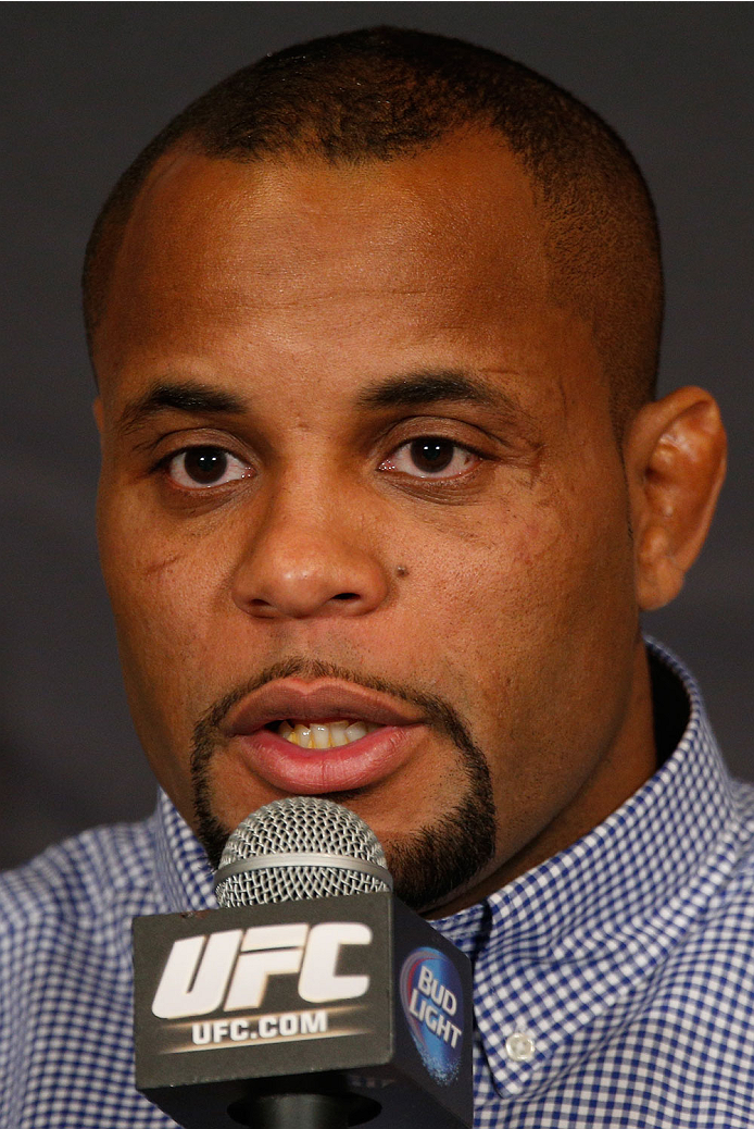 LAS VEGAS, NV - FEBRUARY 20: Daniel Cormier interacts with media during the final UFC 170 pre-fight press conference at the Mandalay Bay Resort and Casino on February 20, 2014 in Las Vegas, Nevada. (Photo by Josh Hedges/Zuffa LLC/Zuffa LLC via Getty Imag