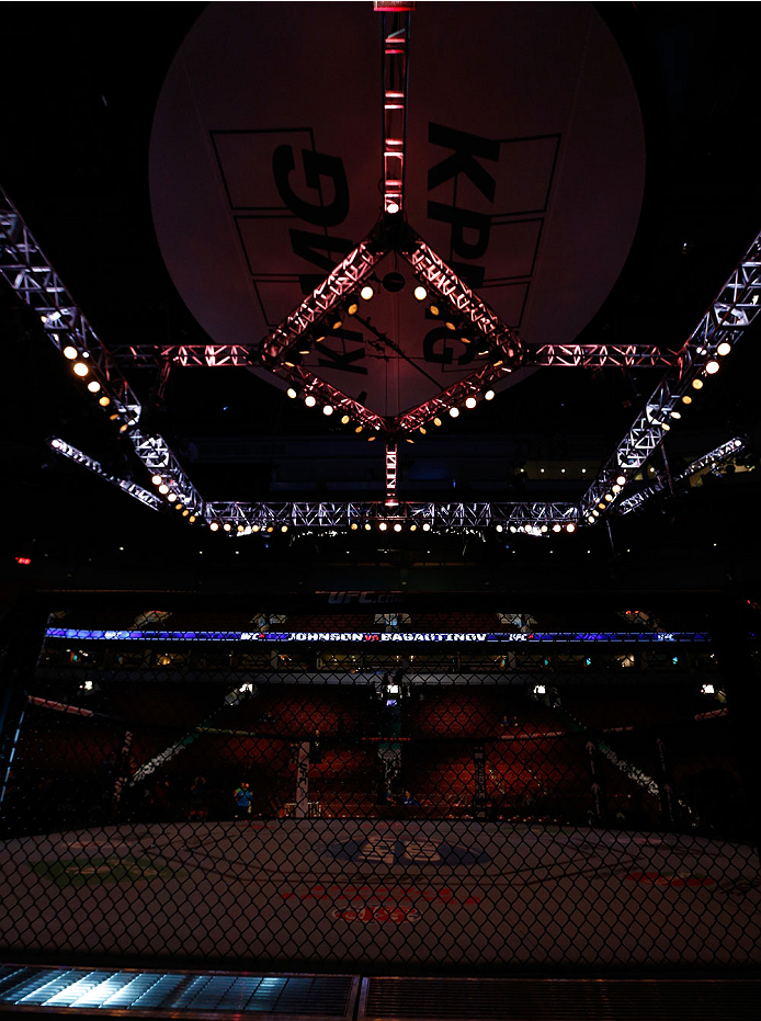 VANCOUVER, BC - JUNE 14: A general view of the Octagon before the UFC 175 event at Rogers Arena on June 14, 2014 in Vancouver, Canada. (Photo by Josh Hedges/Zuffa LLC/Zuffa LLC via Getty Images)