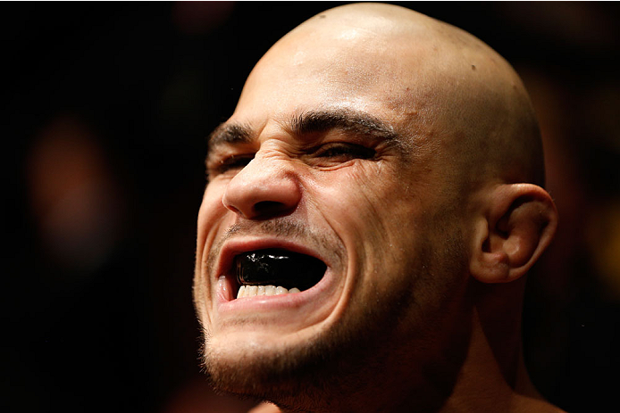 VANCOUVER, BC - JUNE 14: Daniel Sarafian prepares to enter the Octagon before his welterweight bout against Kiichi Kunimoto at Rogers Arena on June 14, 2014 in Vancouver, Canada. (Photo by Josh Hedges/Zuffa LLC/Zuffa LLC via Getty Images)