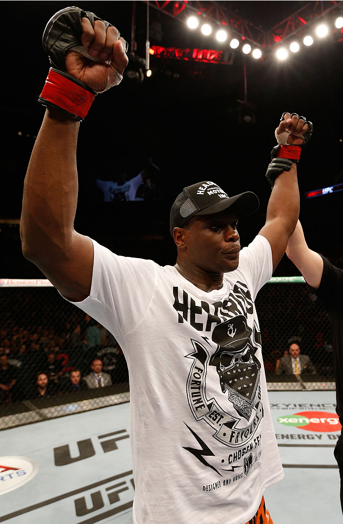 VANCOUVER, BC - JUNE 14: Ovince Saint Preux reacts after his submission victory over Ryan Jimmo in their light heavyweight bout at Rogers Arena on June 14, 2014 in Vancouver, Canada. (Photo by Josh Hedges/Zuffa LLC/Zuffa LLC via Getty Images)