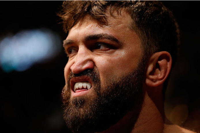 VANCOUVER, BC - JUNE 14: Andrei Arlovski prepares to enter the Octagon before his heavyweight bout against Brenand Schaub at Rogers Arena on June 14, 2014 in Vancouver, Canada. (Photo by Josh Hedges/Zuffa LLC/Zuffa LLC via Getty Images)