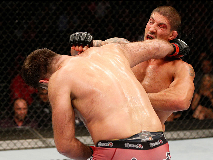 VANCOUVER, BC - JUNE 14: (L-R) Andrei Arlovski punches Brendan Schaub in their heavyweight bout at Rogers Arena on June 14, 2014 in Vancouver, Canada. (Photo by Josh Hedges/Zuffa LLC/Zuffa LLC via Getty Images)
