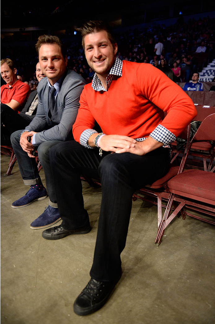 VANCOUVER, BC - JUNE 14: Former Heisman Trophy winner and Denver Broncos quarterback Tim Tebow attends the UFC 174 event at Rogers Arena on June 14, 2014 in Vancouver, British Columbia, Canada. (Photo by Jeff Bottari/Zuffa LLC/Zuffa LLC via Getty Images)