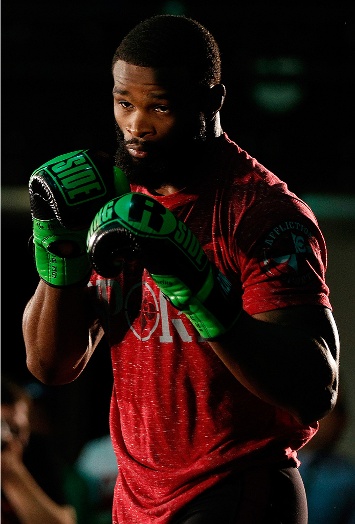VANCOUVER, CANADA - JUNE 12: Tyron Woodley holds an open training session for media at the EA Sports Capture Lab on June 12, 2014 in Vancouver, British Columbia, Canada. (Photo by Josh Hedges/Zuffa LLC/Zuffa LLC via Getty Images)