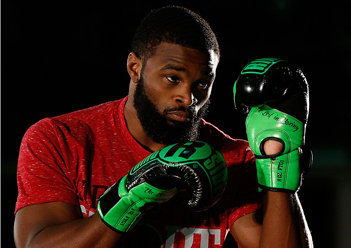 VANCOUVER, CANADA - JUNE 12: Tyron Woodley holds an open training session for media at the EA Sports Capture Lab on June 12, 2014 in Vancouver, British Columbia, Canada. (Photo by Josh Hedges/Zuffa LLC/Zuffa LLC via Getty Images)