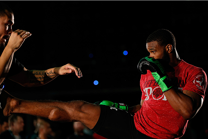 VANCOUVER, CANADA - JUNE 12: Tyron Woodley holds an open training session for media at the EA Sports Capture Lab on June 12, 2014 in Vancouver, British Columbia, Canada. (Photo by Josh Hedges/Zuffa LLC/Zuffa LLC via Getty Images)