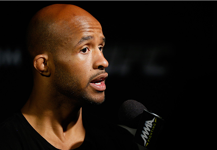 VANCOUVER, CANADA - JUNE 12: Demetrious Johnson interacts with media after an open training session for media at the EA Sports Capture Lab on June 12, 2014 in Vancouver, British Columbia, Canada. (Photo by Josh Hedges/Zuffa LLC/Zuffa LLC via Getty Images