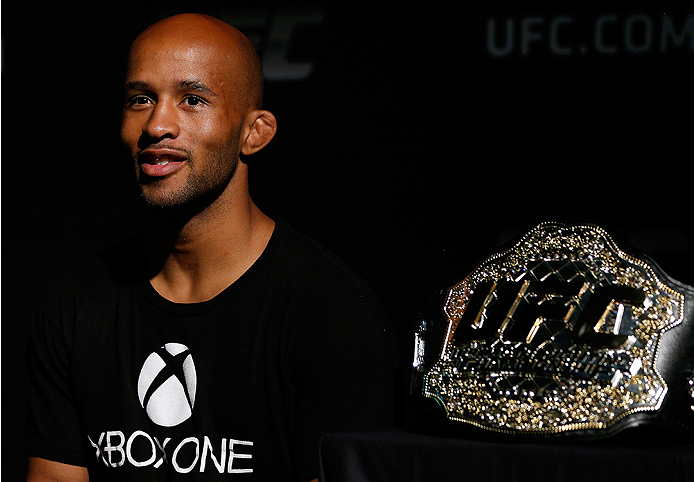VANCOUVER, CANADA - JUNE 12: Demetrious Johnson interacts with media after an open training session for media at the EA Sports Capture Lab on June 12, 2014 in Vancouver, British Columbia, Canada. (Photo by Josh Hedges/Zuffa LLC/Zuffa LLC via Getty Images