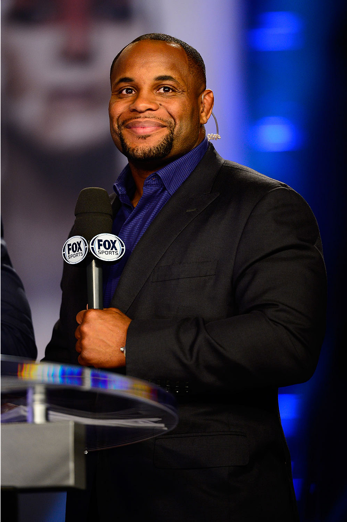 LAS VEGAS, NV - JULY 4: Mixed martial artist Daniel Cormier smiles on the FOX television desk during the UFC 175 weigh-in inside the Mandalay Bay Events Center on July 4, 2014 in Las Vegas, Nevada. (Photo by Jeff Bottari/Zuffa LLC/Zuffa LLC via Getty Ima
