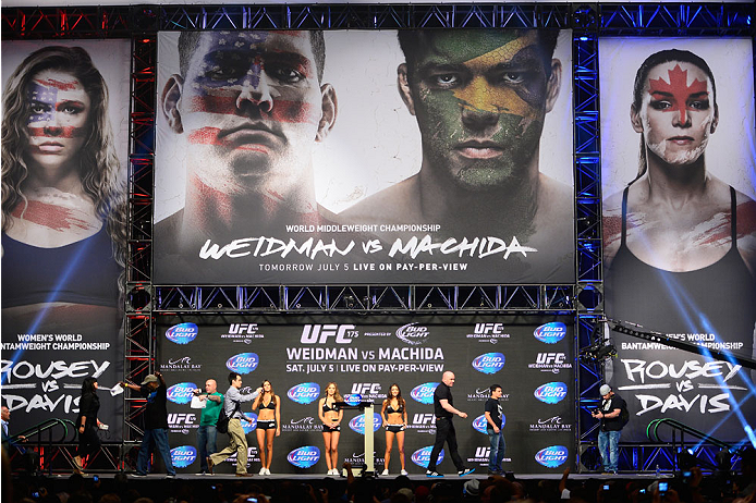 LAS VEGAS, NV - JULY 4: UFC President Dana White walks on stage during the UFC 175 weigh-in inside the Mandalay Bay Events Center on July 4, 2014 in Las Vegas, Nevada. (Photo by Jeff Bottari/Zuffa LLC/Zuffa LLC via Getty Images)
