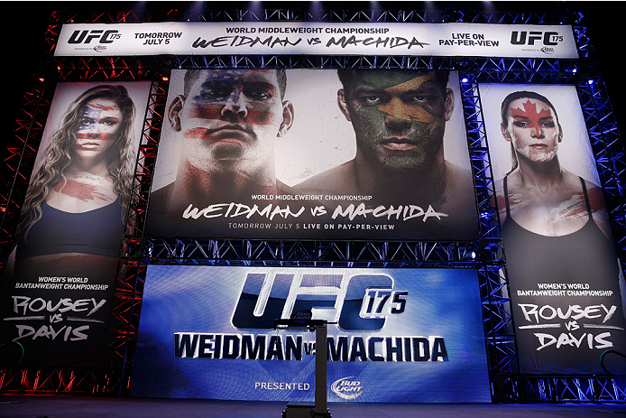 LAS VEGAS, NV - JULY 04: A general view of the stage before the UFC 175 weigh-in inside the Mandalay Bay Events Center on July 4, 2014 in Las Vegas, Nevada. (Photo by Josh Hedges/Zuffa LLC/Zuffa LLC via Getty Images)