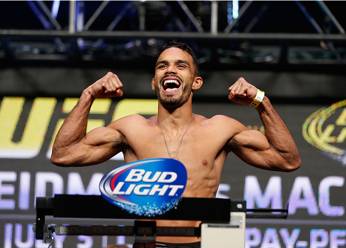 LAS VEGAS, NV - JULY 04: Rob Font weighs in during the UFC 175 weigh-in inside the Mandalay Bay Events Center on July 4, 2014 in Las Vegas, Nevada. (Photo by Josh Hedges/Zuffa LLC/Zuffa LLC via Getty Images)