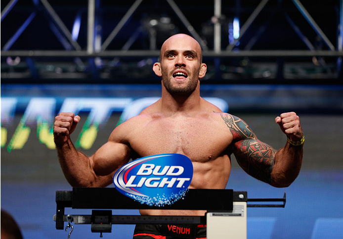 LAS VEGAS, NV - JULY 04: Bruno Santos weighs in during the UFC 175 weigh-in inside the Mandalay Bay Events Center on July 4, 2014 in Las Vegas, Nevada. (Photo by Josh Hedges/Zuffa LLC/Zuffa LLC via Getty Images)