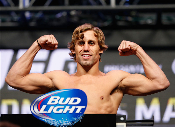 LAS VEGAS, NV - JULY 04: Urijah Faber weighs in during the UFC 175 weigh-in inside the Mandalay Bay Events Center on July 4, 2014 in Las Vegas, Nevada. (Photo by Josh Hedges/Zuffa LLC/Zuffa LLC via Getty Images)