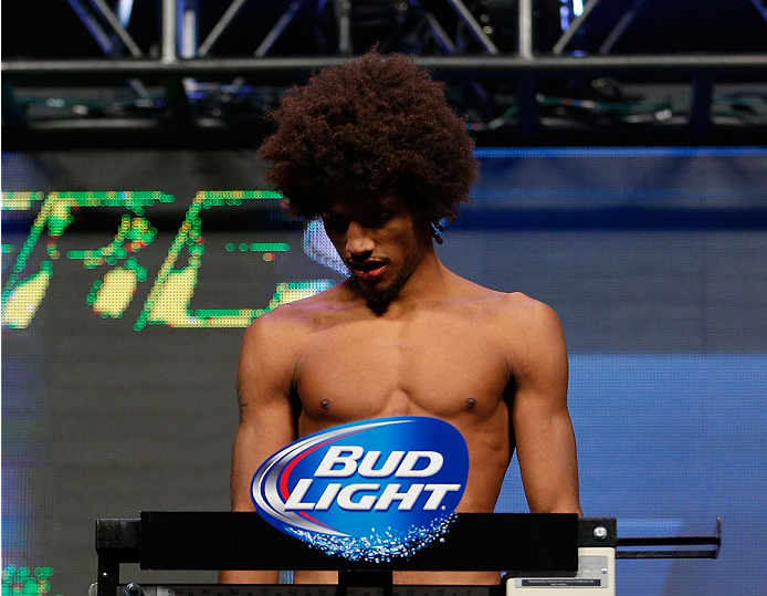 LAS VEGAS, NV - JULY 04: Alex Carceres weighs in during the UFC 175 weigh-in inside the Mandalay Bay Events Center on July 4, 2014 in Las Vegas, Nevada. (Photo by Josh Hedges/Zuffa LLC/Zuffa LLC via Getty Images)
