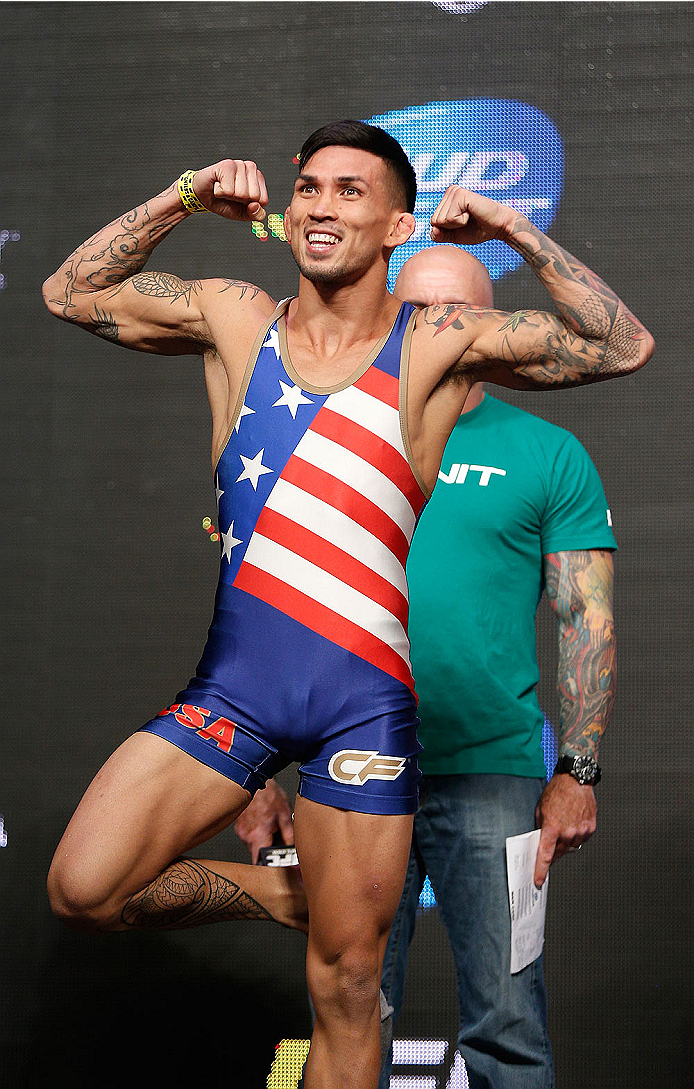LAS VEGAS, NV - JULY 04: Russell Doane walks onto the stage during the UFC 175 weigh-in inside the Mandalay Bay Events Center on July 4, 2014 in Las Vegas, Nevada. (Photo by Josh Hedges/Zuffa LLC/Zuffa LLC via Getty Images)